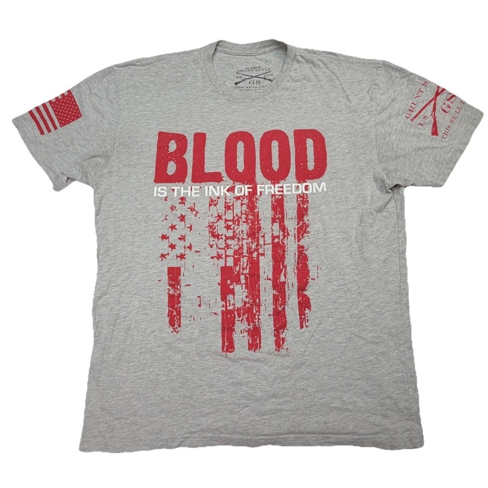 Grunt Style Blood The Ink Of Freedom Flag Graphic T Shirt Gray XL Patriotic USA